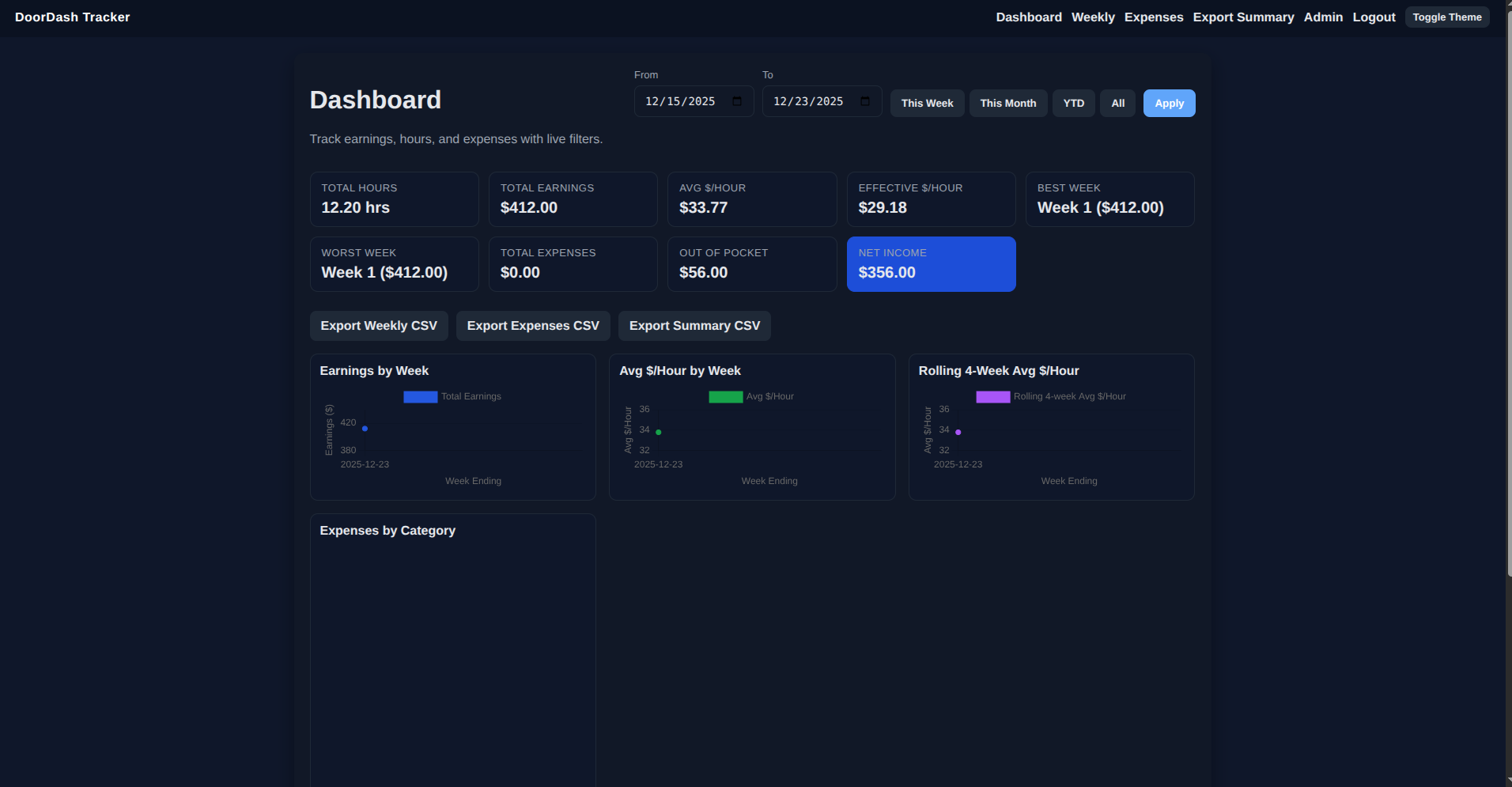 DoorDash Earnings Tracker